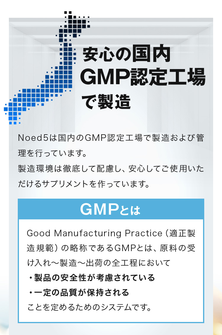 安心の国内GMP認定工場で製造